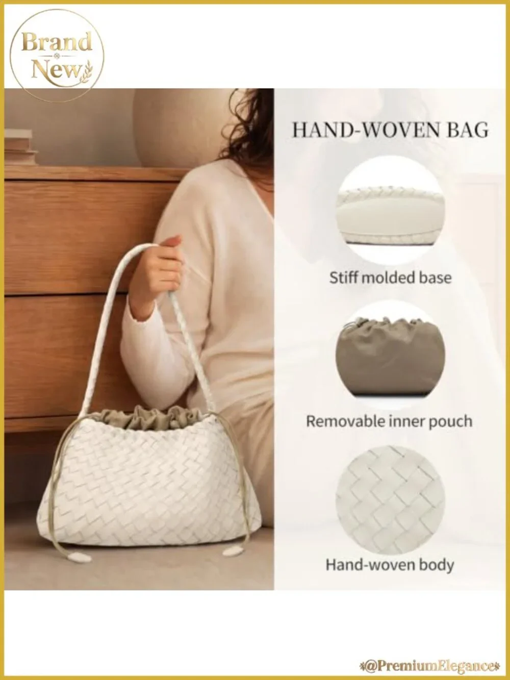 Woven Hobo Bag for Women Shoulder Purse Handmade Vegan Leather Tote
